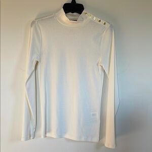 J. Crew White Long Sleeve Top with Button Detail